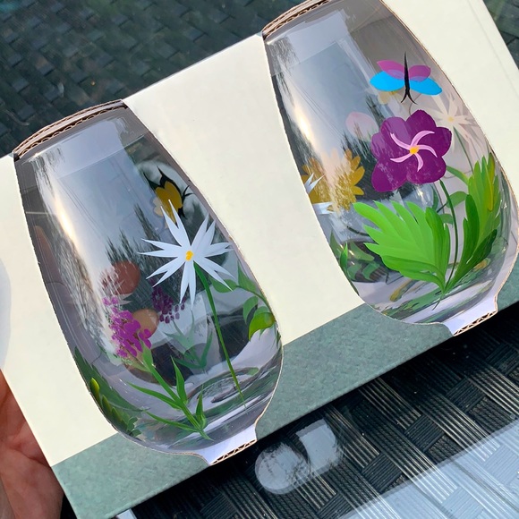 Aphorism Dining 2 Handpainted Stemless Wine Glasses Poshmark